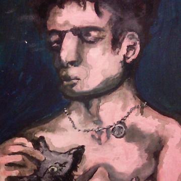 "Purr," acrylic on canvas 1996-7. I saw him in a perfume ad or something and painted him for practice (...or tried)