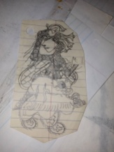 A sea creature woman I drew in the margins of my schoolbook.