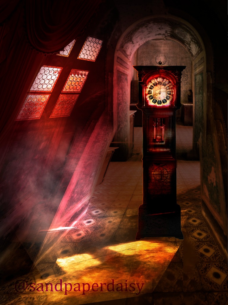 the ebony clock and the room with the scarlet window and black hangings from Edgar Allan Poes Masque of the Red Death